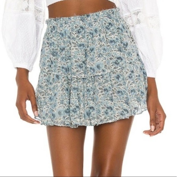 LoveShackFancy Dresses & Skirts - {LoveShackFancy} Floral Raw-Hem Ruffle Mini Skirt, Ocean Breeze, Size L, NWT